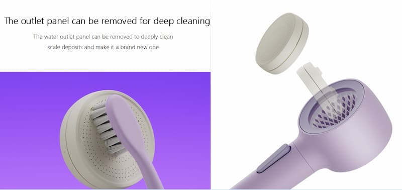 Outlet panel cleanable shower head